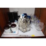 SECTION 23. A shelf of assorted items including a Walker & Hall silver plated cruet stand,