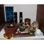 SECTION 4. A collection of items including a riding stirrup desk calendar, Mauchline ware money box,