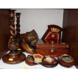 SECTION 5. A large pair of carved oak barley twist candlesticks, with Royal Artillery crests,