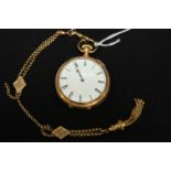 A Victorian 18K Waltham pocket watch, the white enamel dial with black Roman numerals, with banded