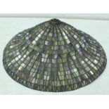 A Meyda Tiffany leaded glass light shade, decorated with multi-coloured radiating leaves. 61 cm