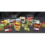 A collection of ten boxed Matchbox toy cars in excellent condition, together with a three blister