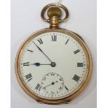 A 9ct gold open face pocket watch, with white enamel dial and black Roman numerals, the Dennison