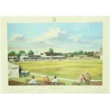 Cricket. 'The County Ground, Hove', a signed cricketing print. Number 633/850. 38 x 53 cm.