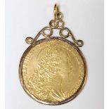 A 1760 Portuguese 22ct gold 1 Peca coin, Jose I, inscribed 'Josephus I.D.G. Port et Alg Rex 1760. In