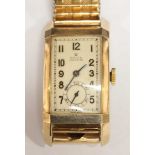 A 1929 9ct gold Rolex Precision Prince Elegant Curvex gentleman's wrist watch, the rectangular