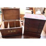 A Victorian mahogany collector’s cabinet, together with a Victorian burr walnut veneered decanter