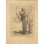 John Sloan (American 1871-1951), "The Flute Player," signed and titled in pencil, etching on