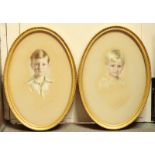 Frank Eastman.  A pair of oval portraits of a young girl and boy, signed and dated in pencil, "