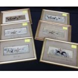 Six Stevenographs depicting hunting scenes, all mounted, glazed and framed, all measure 5 x 15cm.