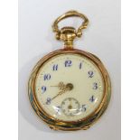 An 18ct gold fob watch with miniature portrait and decoration to the reverse.
