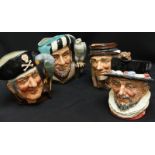 A group of four large Royal Doulton character jugs: Beefeater D6206; The Falconer D6533; Johnny