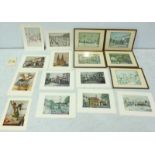 A collection of five framed and nine unframed prints of impressionist street scenes