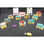 A collection of ten boxed Matchbox toy cars in excellent condition, together with three blister pack