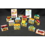 A collection of eleven boxed Matchbox toy cars in excellent condition, together with four blister