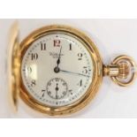 An early 20th Century gold-plated 'Waltham' ladies half-hunter pocket watch, with white dial, Arabic