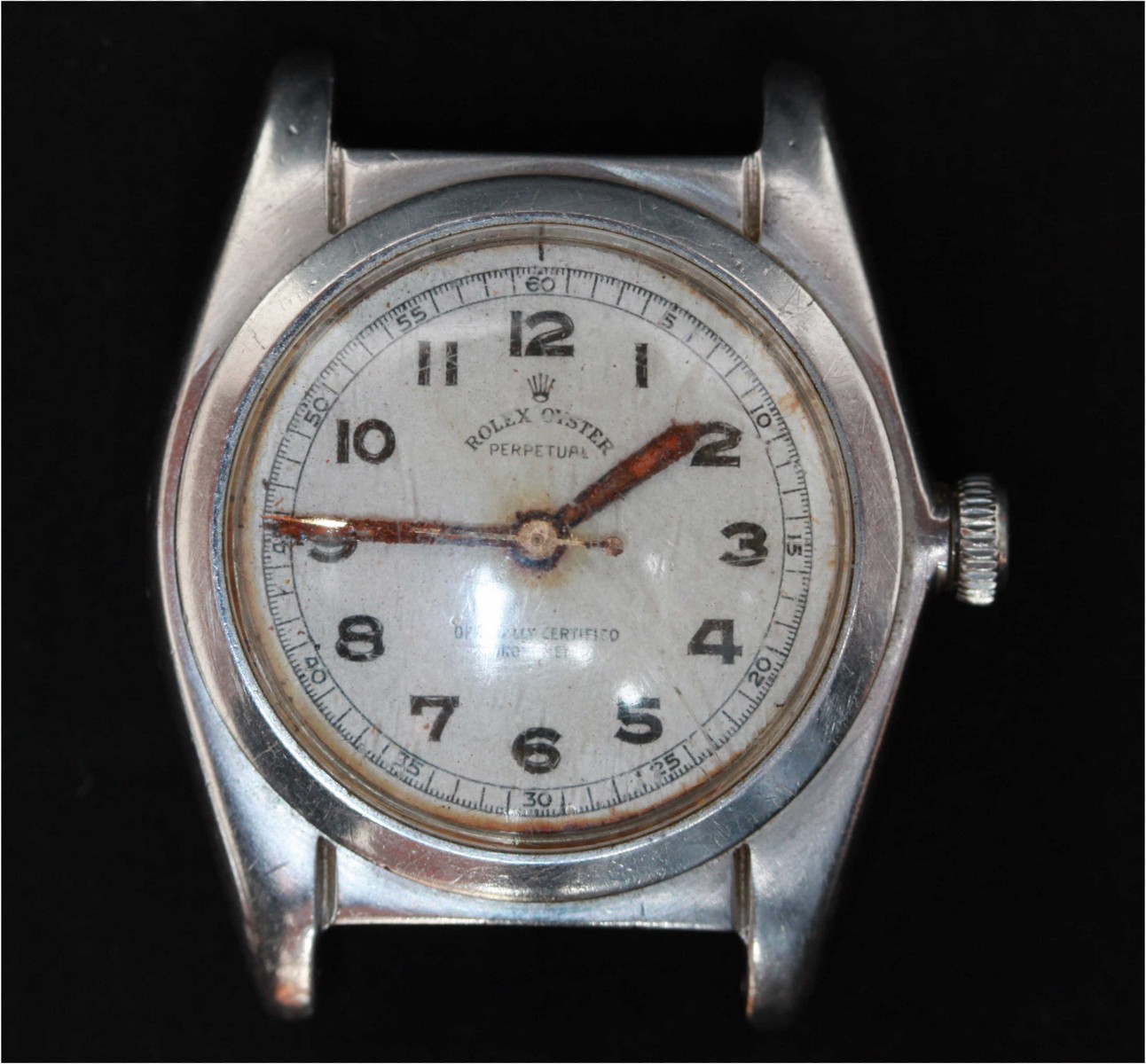 A 1947 Rolex Oyster Perpetual stainless steel automatic bubbleback wrist watch, reference N62069,