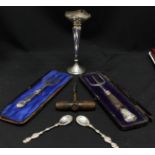 A collection of silver items including two toasting forks, one with antler handle, two Victorian