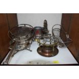 SECTION 26. A collection of silver plate including a sugar sifter, bottle holder, burner and other