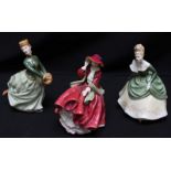 Three Royal Doulton porcelain figures, including 'Grace', HN2318, 'Soiree' HN2312 and 'Top o'