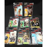 A collection of eight Star Wars Return of the Jedi figurines in English, French and Spanish, group