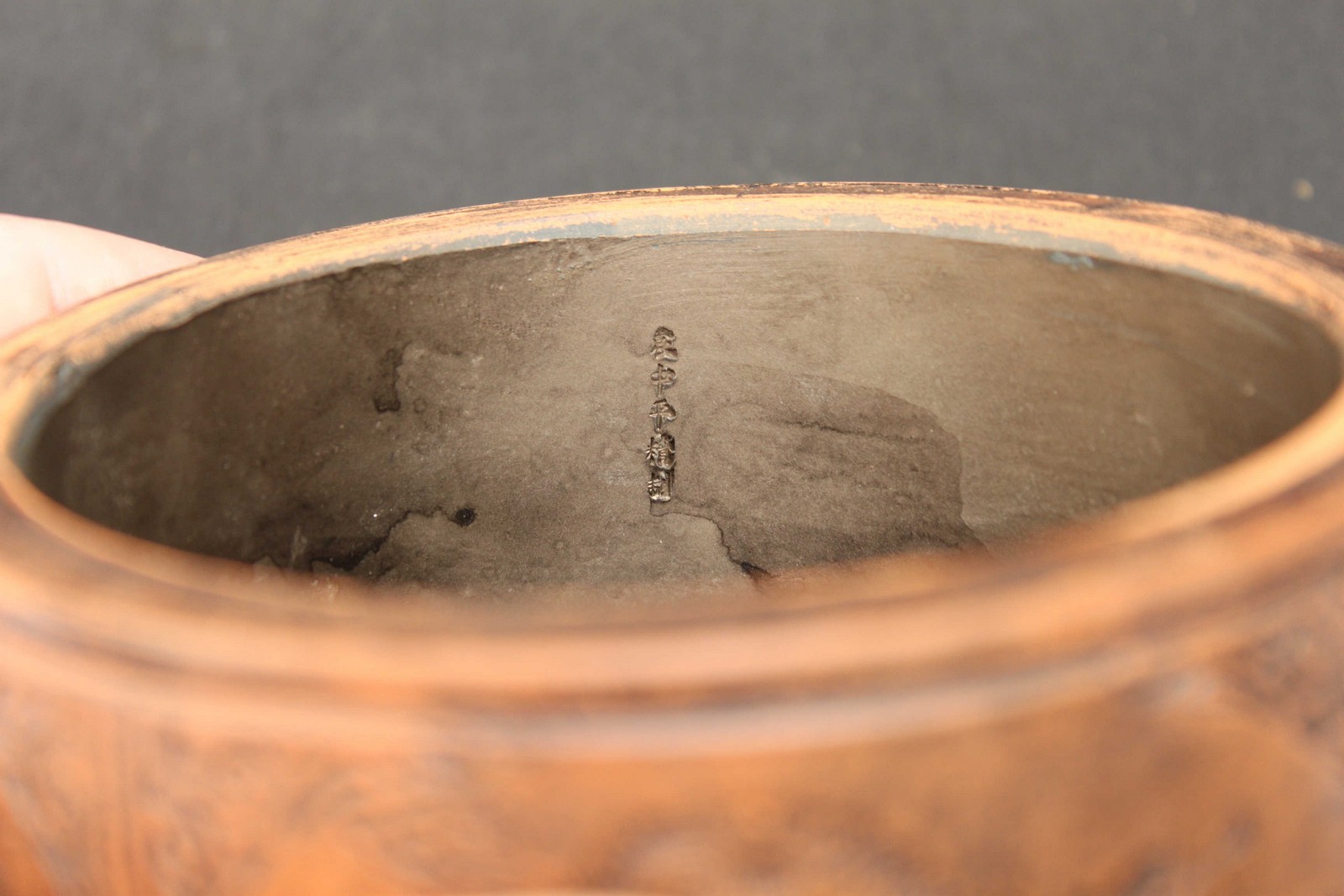 A Chinese Yixing type pottery cricket box and cover of cylindrical form, the cover and four-panelled - Image 3 of 8