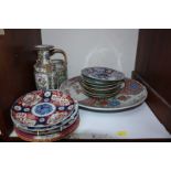 SECTION 19. A collection of Oriental ceramics including a set of Chinese famille rose plates, Canton