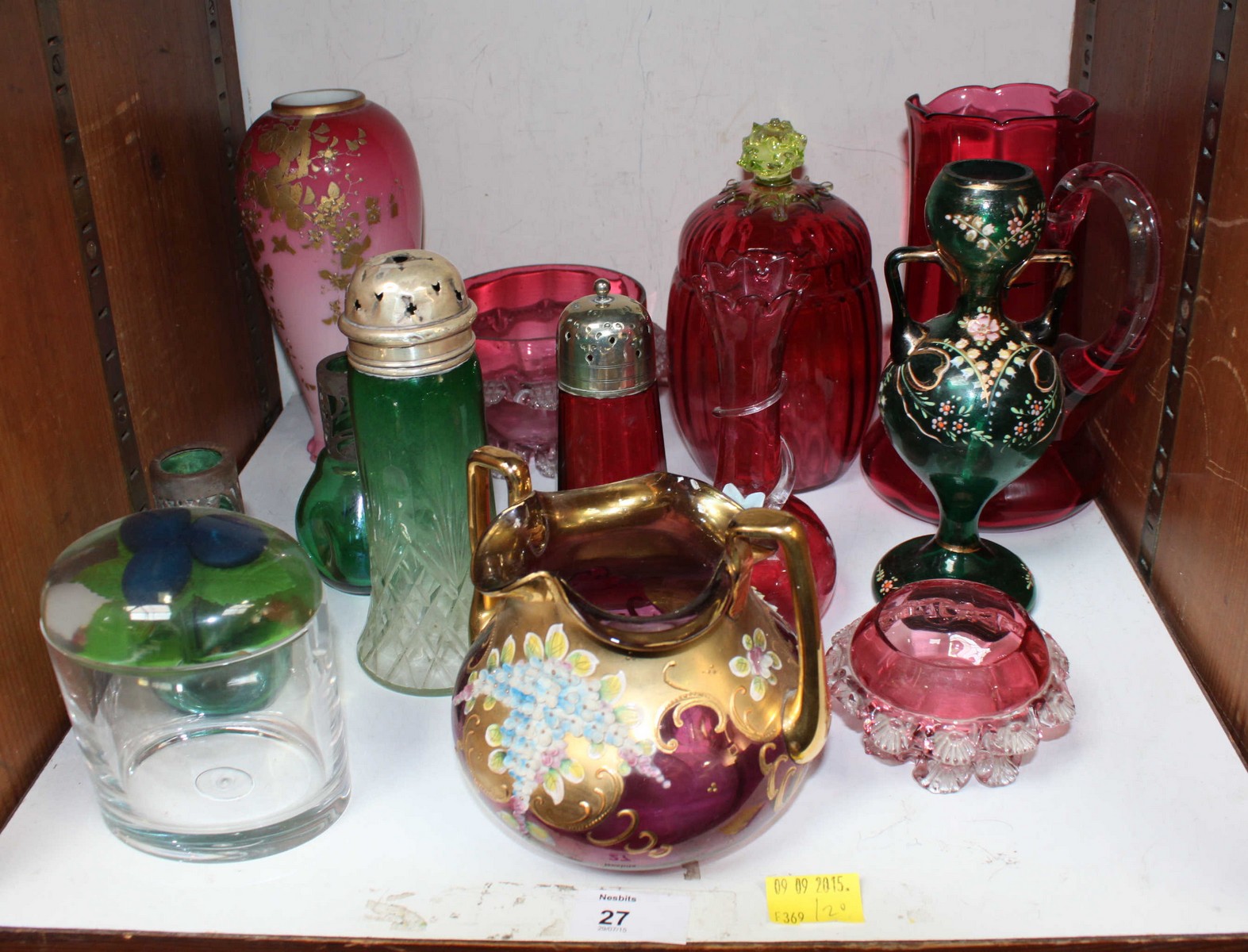 SECTION 27. A collection of assorted glassware including cranberry glass and other items including a