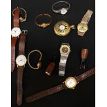 Nine various watches and a half-hunter pocket watch