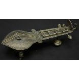 An Eastern silver plated novelty box in the shape of a zither. 22 cm long.