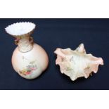 A Royal Worcester blush ivory lobed vase, painted with flowers the neck of naturalistic design