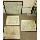 Six various antique printed maps including, William Kip after Saxton "Devon," Robert Morden "