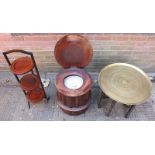 An Victorian mahogany cylindrical commode, of fluted column form, together with an Edwardian cake