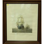 A large Wyllie coloured engraving  'The first Journey of Victory 1778', framed. Image 41 x 35 cm.