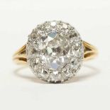 A Victorian oval diamond cluster ring, central oval mixed cut diamond, estimated around 1.5