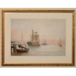 Bernard Benedict Hemy (1855-1913), Jarrow Slake with Training Ship Wellesley, watercolour, 35.5 x 53