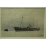 A.E. Morris (20th Century), RMS Atrato at sea with another boat, signed, pen and watercolour,