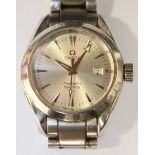 A ladies Omega Seamaster Aqua Terra stainless steel wrist quartz watch, with silvered dial, baton