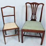 A Georgian mahogany single dining chair, an Edwardian mahogany single chair, and a 19th century