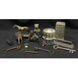 Various collectable metalware including a cold-painted bronze figure of a wild boar tied to a