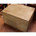 A large early 20th century pine blanket trunk, with three internal trays, 88 cm wide, 66 cm deep, 56