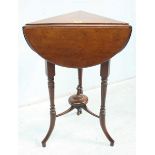 An early 20th century mahogany drop leaf occasional table, the triangular top with three demi lune