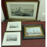 An original photo on glass of HMS Sealark in Portsmouth Harbour, in original frame, together with