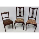 A pair of Edwardian stained-wood standard chairs together with an  Edwardian parlour chair (3)