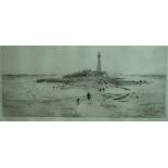 William Lionel Wylie RA (1851 - 1931), St Mary's Lighthouse, Whitley Bay, with figures on the