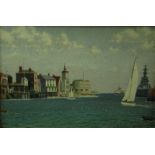 Sir Herbert  Alker Tripp (1883 - 1954) Portsmouth Harbour with various ships and yachts, the Round