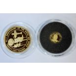 A gold £25 RAF Anniversary coin, together with a small 1 gram gold coin. (2)