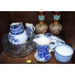 SECTIONS 43 & 44. Two shelves of assorted Victorian and later blue and white china and other