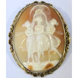 A large cameo brooch/pendant, depicting the Three Graces, framed in 15ct gold.