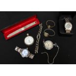 A Waltham Sterling silver pocket watch, together with seven other assorted watches.